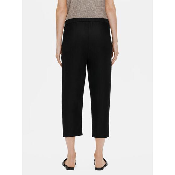 Eileen Fisher Slub Pants Black Tencel & Organic Linen Elastic Waist Ankle Sz M - Picture 4 of 12